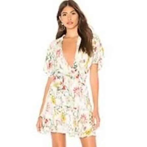 Parker Fillipa 100% Silk Floral Ruffle Mini Faux Dress Size 10 - Picture 1 of 11